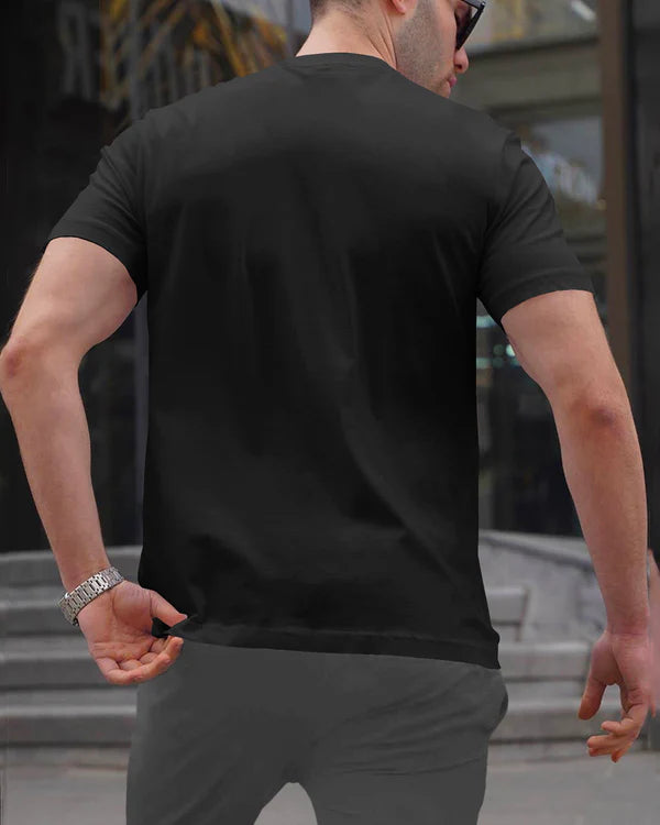 Men Henley Neck Plain  Black Half Sleeve T-Shirt